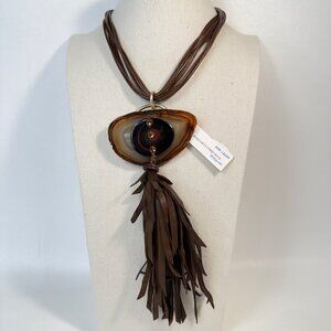Jeff Lieb Quartz Necklace Leather Tassel Cord Handmade Natural Modern  Artsy